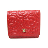 Chanel Camellia AP0710 Women's  Calfskin Wallet (tri-fold) Red Color