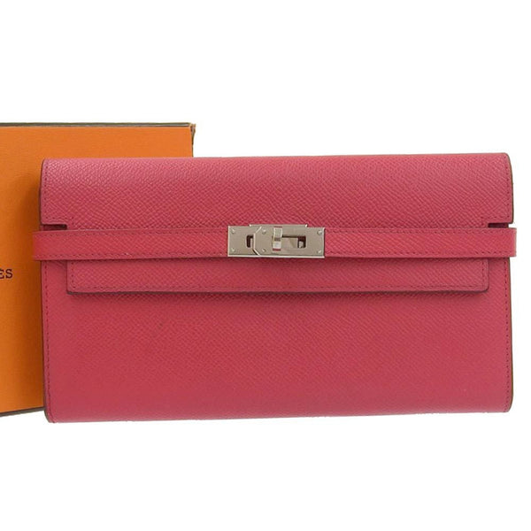 Hermes HERMES Kelly Wallet A Engraved Long Epson Rose Extreme