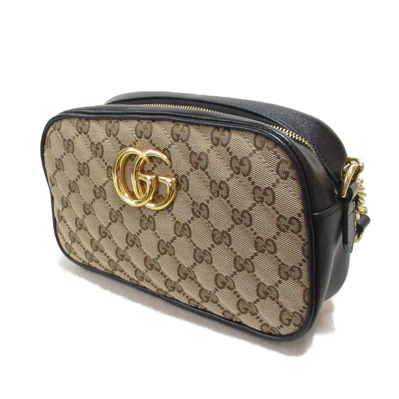 GUCCI GG Marmond Shoulder Bag Black Beige GG canvas leather 447632