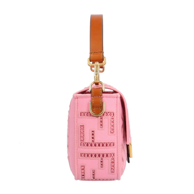 FENDI Embroidered Baguette Shoulder Bag Canvas 8BR600 Pink Women's