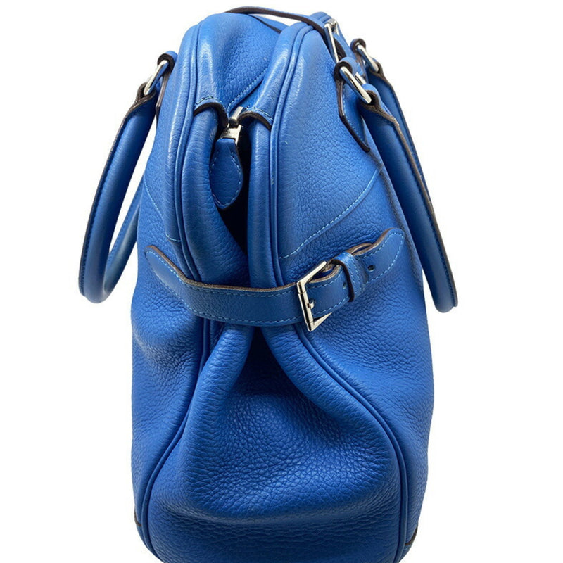 HERMES Atlas 35 Taurillon Clemence Blue Handbag □P Engraved Leather Women's Hand Bag