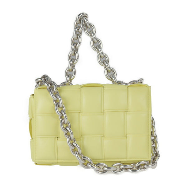 BOTTEGA VENETA Bottega Veneta chain cassette shoulder bag 631421 lambskin yellow silver hardware intrecciato