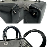 Christian Dior handbag Lady canvas leather grey black silver ladies n0090