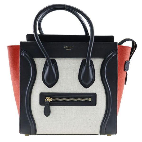 CELINE Luggage Handbag Micro Shopper Tricolor 167792 Calf x Canvas Made in Italy Black A5 Zipper Women's