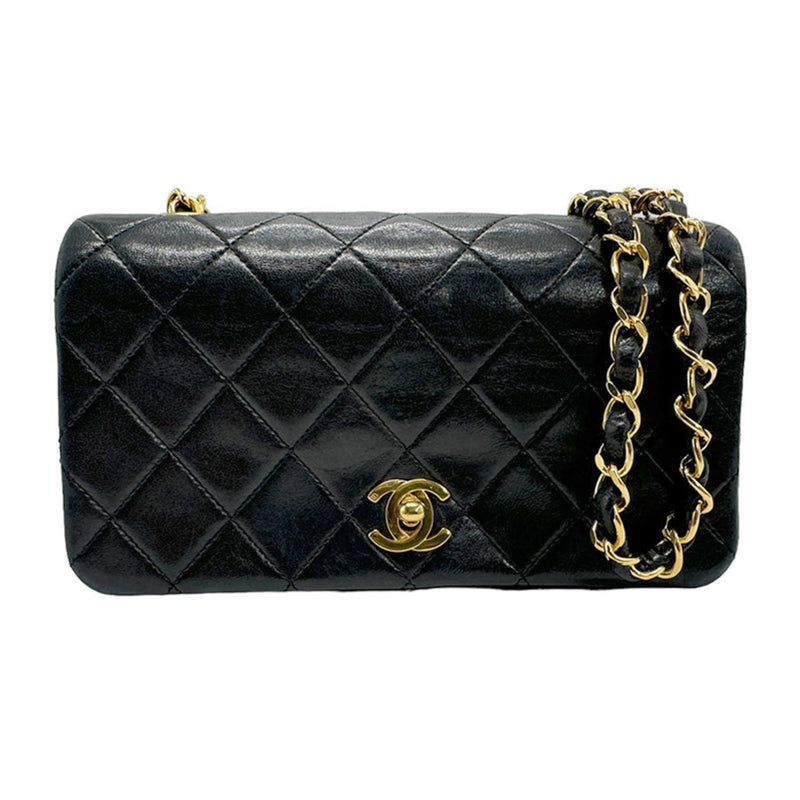 CHANEL Shoulder Bag Matelasse Leather Metal Black Gold Women's z1587