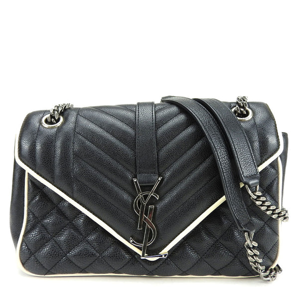 Saint Laurent Shoulder Bag Satchel Envelope Leather Black Ivory YSL Women's SAINT LAURENT