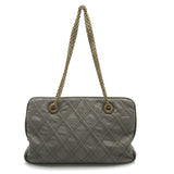 CHANEL Chain Shoulder Bag Leather Women's Grey