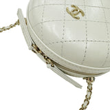 CHANEL Chanel Matelasse Round Chain Shoulder Leather 2 Ivory Women's