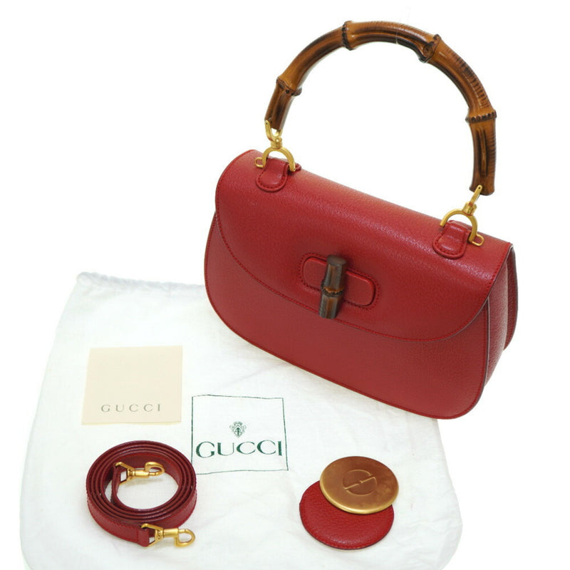 Gucci Bamboo Shoulder Handbag Leather Red 0043GUCCI Strap 6B0043IEZ6