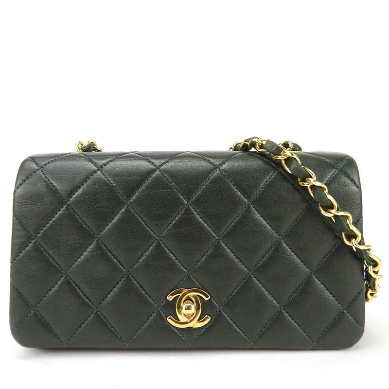 CHANEL Shoulder Bag Matelasse Lambskin Olive Green Single Flap