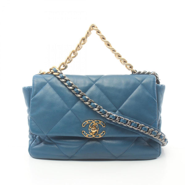 CHANEL 19 Disneuf Large Matelasse Shoulder Bag, Lambskin, Women's, Blue, AS1160