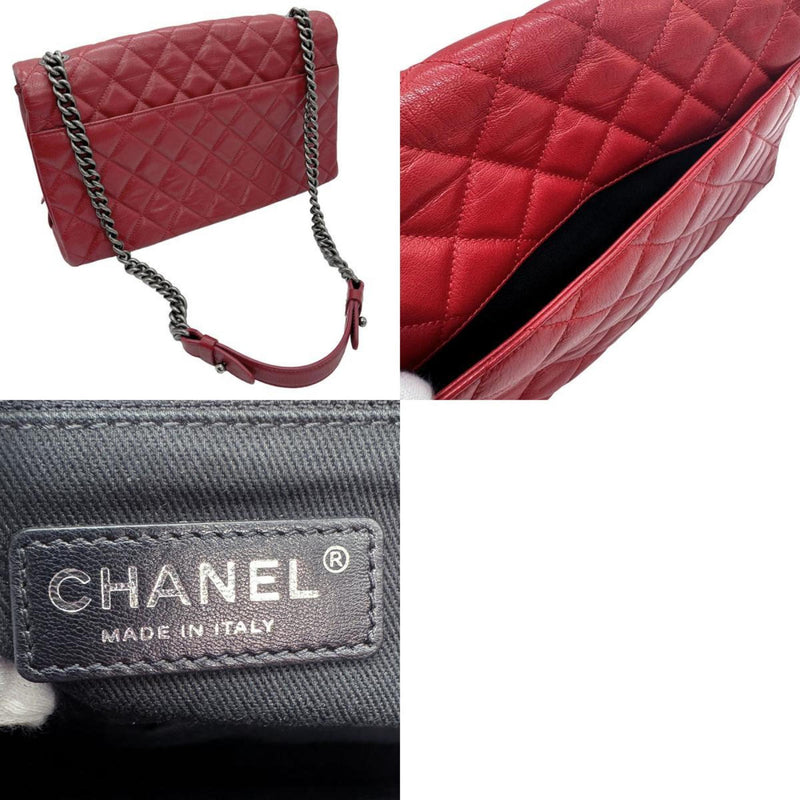 CHANEL Shoulder Bag Leather Red Women's z0763