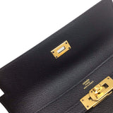 HERMES Kelly Long Wallet Epson D Stamp (2019) Black Leather Accessories Goods Men Women