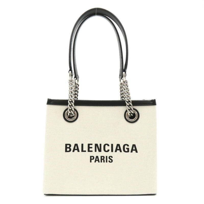 BALENCIAGA Duty Free Small Tote Bag Cotton Leather Women's White Black 759941 2AA