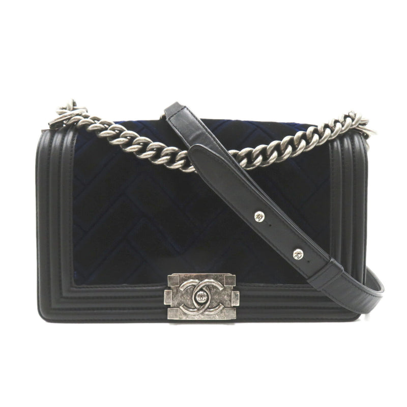 CHANEL Boy Chanel Chain Shoulder Bag, Lambskin (Sheepskin), Women's, Navy, Black