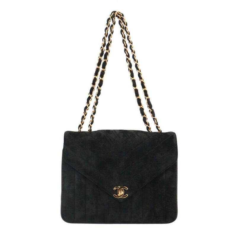 Chanel V-stitch shoulder bag velour black ladies CHANEL chain