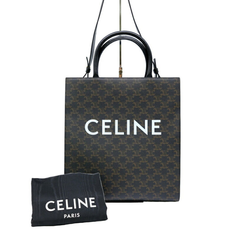 CELINE Vertical Cabas Medium Triomphe Shoulder Handbag Black 194432