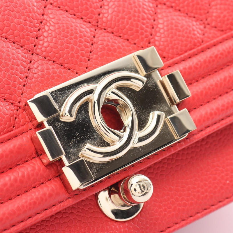 CHANEL Boy Chanel Small Matelasse Shoulder Bag, Caviar Skin, Women's, Red, A67085