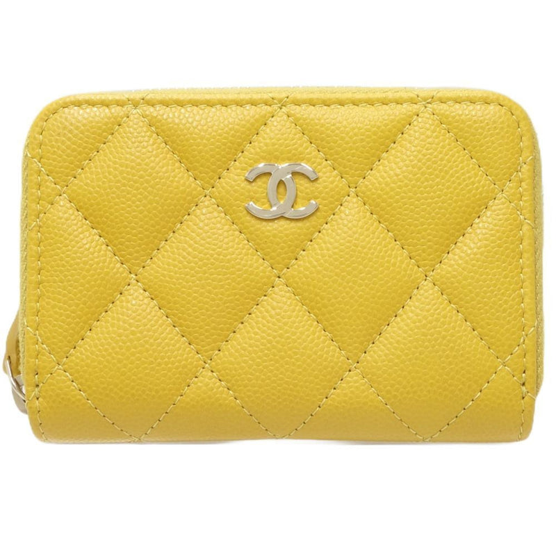 CHANEL Classic Zip Coin Purse Matelasse AP0216 Case Caviar Skin Yellow 083597