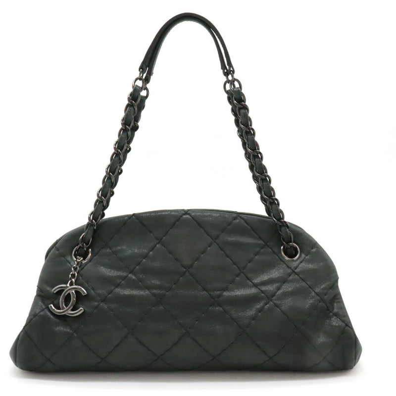 CHANEL Mademoiselle Matelasse Bowling Bag Chain Shoulder Sparkle Leather Black A50556