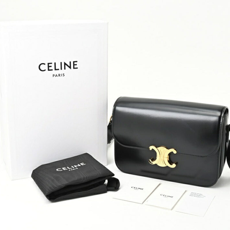 CELINE Classic Triomphe Bag Shoulder 187363BF4.38NO Shiny Calfskin Black E-156520