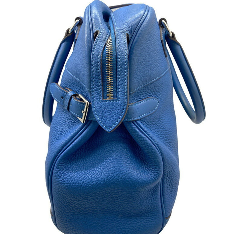 HERMES Atlas 35 Taurillon Clemence Blue Handbag □P Engraved Leather Women's Hand Bag