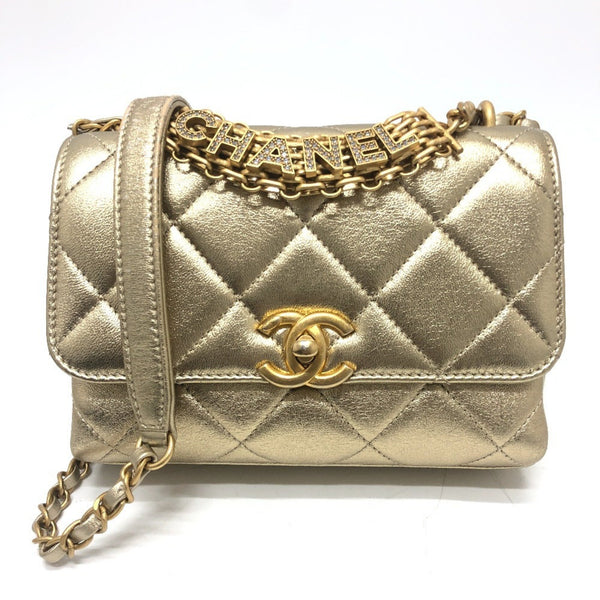 CHANEL AS3240 Matelasse Coco Mark Rhinestone Chain Bag Handbag Shoulder Lambskin Women's Gold