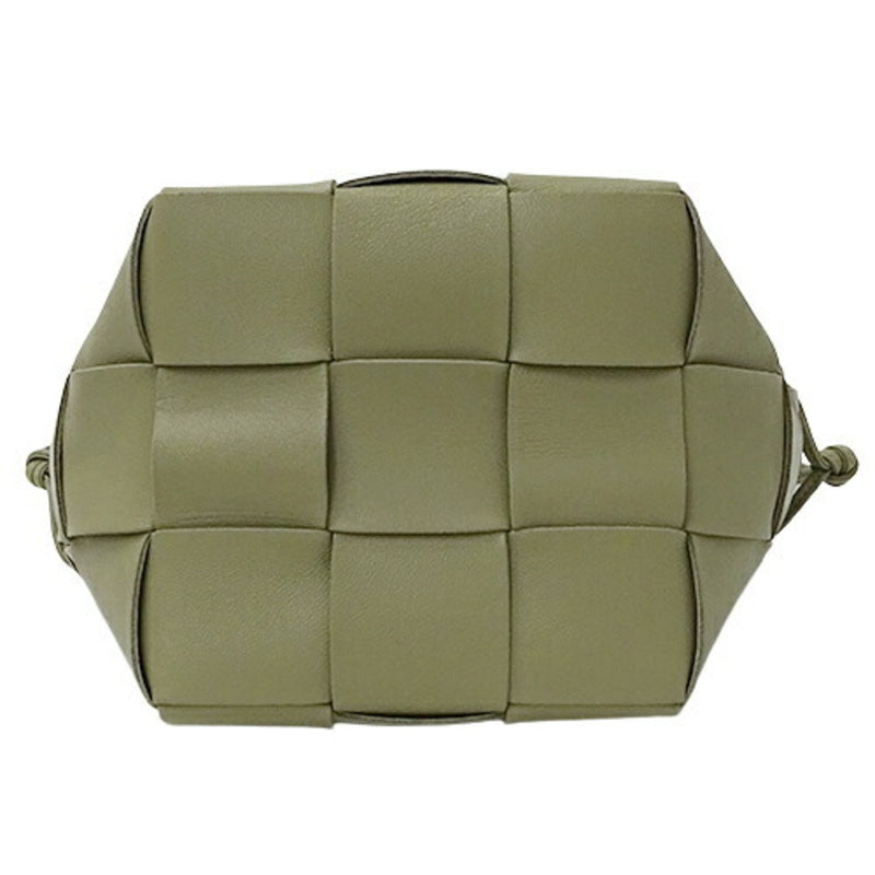 BOTTEGA VENETA Bag Women's Shoulder Intrecciato Small Cassette Crossbody Bucket Lambskin Leather Travertine Green Beige Type