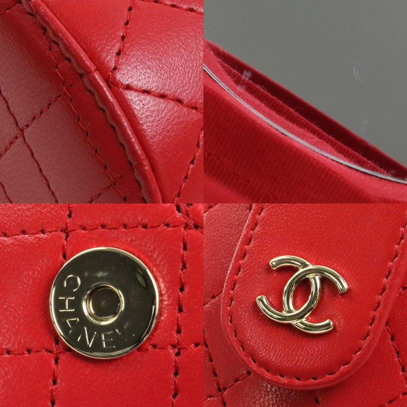 CHANEL Crossbody Shoulder Bag Chain Mini Pouch Matelasse Leather Red Ladies