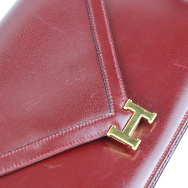 HERMES Hermes Liddy Shoulder Bag Box Calf Rouge Ash Bordeaux Gold Hardware 2WAY Clutch 〇G Engraved Vintage