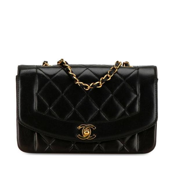 Chanel Matelasse Diana 23 Chain Shoulder Bag Black Lambskin Women's CHANEL