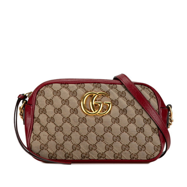 Gucci GG Marmont Canvas Small Shoulder Bag 447632 Red Beige Leather Women's GUCCI