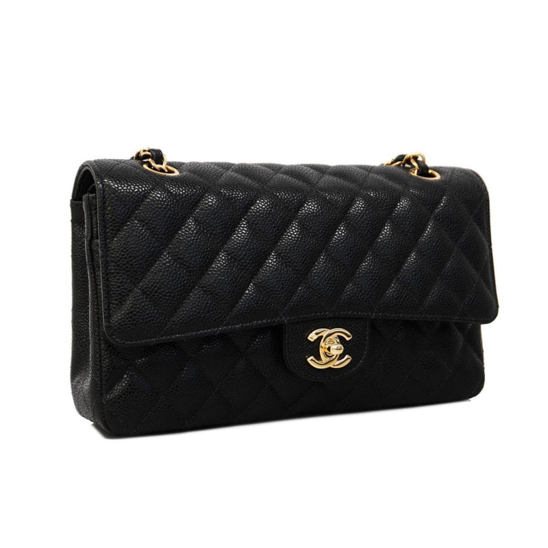 Chanel Shoulder Bag Matelasse W Flap Chain Caviar Skin Black Women's