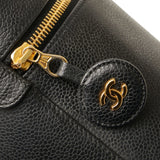 Chanel Coco Mark Handbag Vanity Bag Black Gold Caviar Skin Women's CHANEL