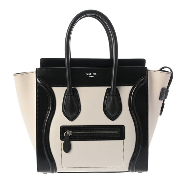 CELINE Luggage Micro Shopper Black/White 167793 Women's Leather Handbag