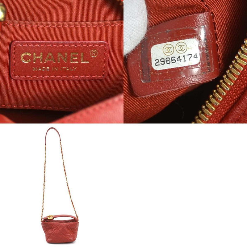 CHANEL Shoulder Bag Matelasse Leather Metal Red Women's e58661f