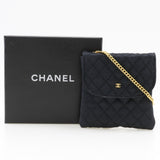 CHANEL Chain Pochette Pouch Micro Shoulder Matelasse Satin Black Snap Button Women's