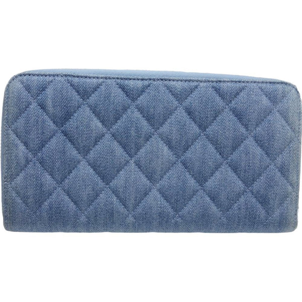 CHANEL Round Zipper Matelasse A80830 Long Wallet Denim Light Blue 083758