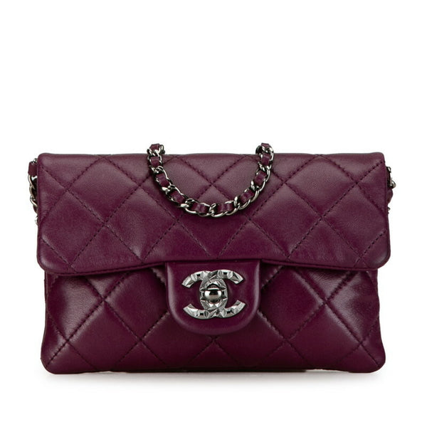 Chanel Coco Mark Matelasse Chain Shoulder Bag Purple Silver Leather Women's CHANEL