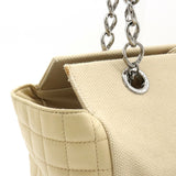 CHANEL Coco Mark Chain Shoulder Tote Canvas Leather Beige