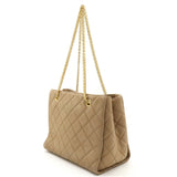 CHANEL 2.55 Chain Tote Bag Shoulder Turnlock Caviar Skin Leather Beige