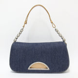 Christian Dior Bag Handbag Navy Beige Shoulder Flap Denim Leather Maris Pearl VINTAGE Ladies