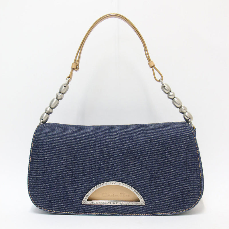 Christian Dior Bag Handbag Navy Beige Shoulder Flap Denim Leather Maris Pearl VINTAGE Ladies