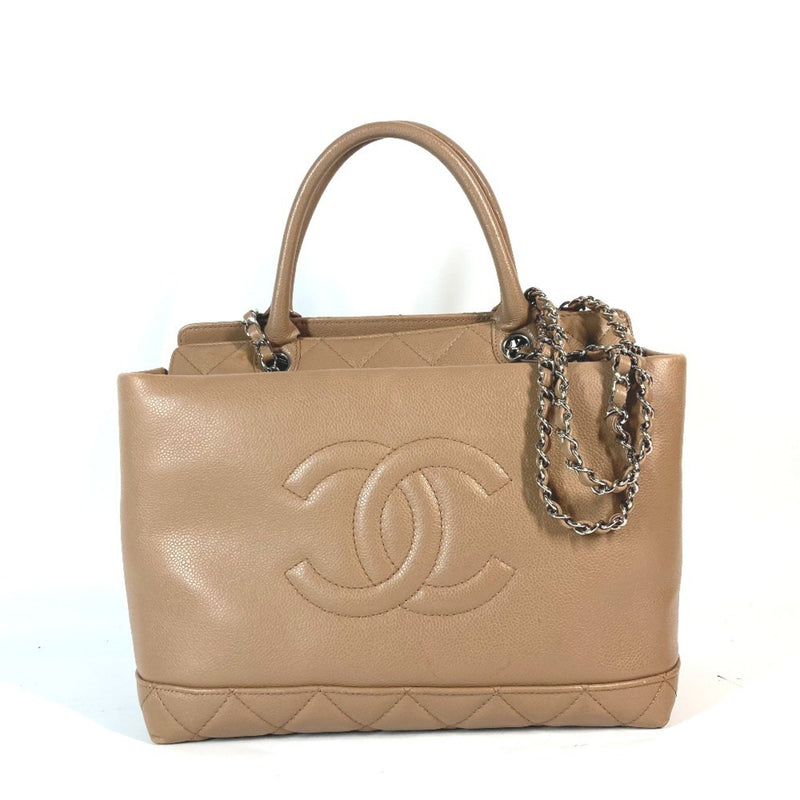 CHANEL CC Coco Mark Bag Shoulder Tote Caviar Skin Women's Beige