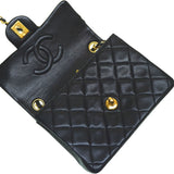 CHANEL Matelasse Square Shoulder Bag Lambskin Black