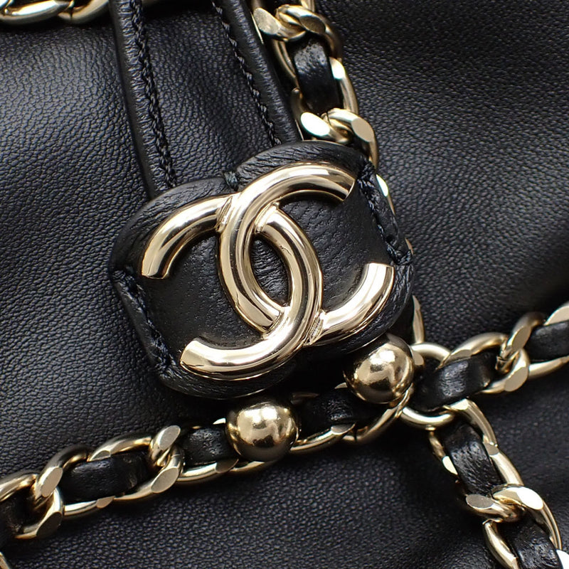 Chanel Chain Shoulder Bag for Women, Black, Lambskin, Coco Mark, Leather, AS2314