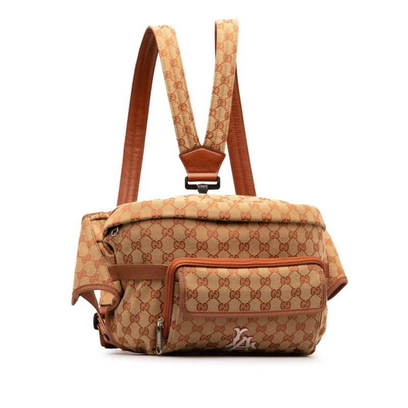 Gucci GG Canvas LA Angels Patch Body Bag Backpack 536842 Brick Red Beige Leather Women's GUCCI