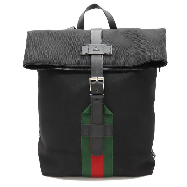 GUCCI Gucci Band Black Techno Canvas Web Line Backpack Rucksack Leather Green Red 337075