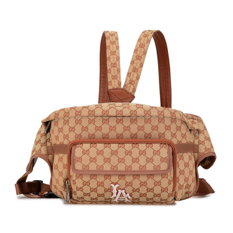 Gucci GG Canvas LA Angels Patch Body Bag Backpack 536842 Brick Red Beige Leather Women's GUCCI