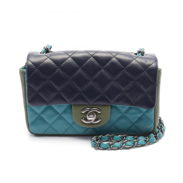 CHANEL Matelasse 20 Shoulder Bag, Lambskin, Women's, Navy, Green, Khaki, A69900